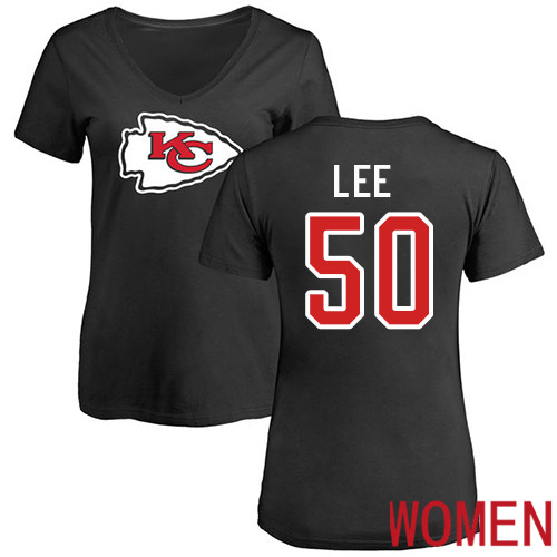 Women Kansas City Chiefs #50 Lee Darron Black Name and Number Logo Slim Fit NFL T Shirt->nfl t-shirts->Sports Accessory